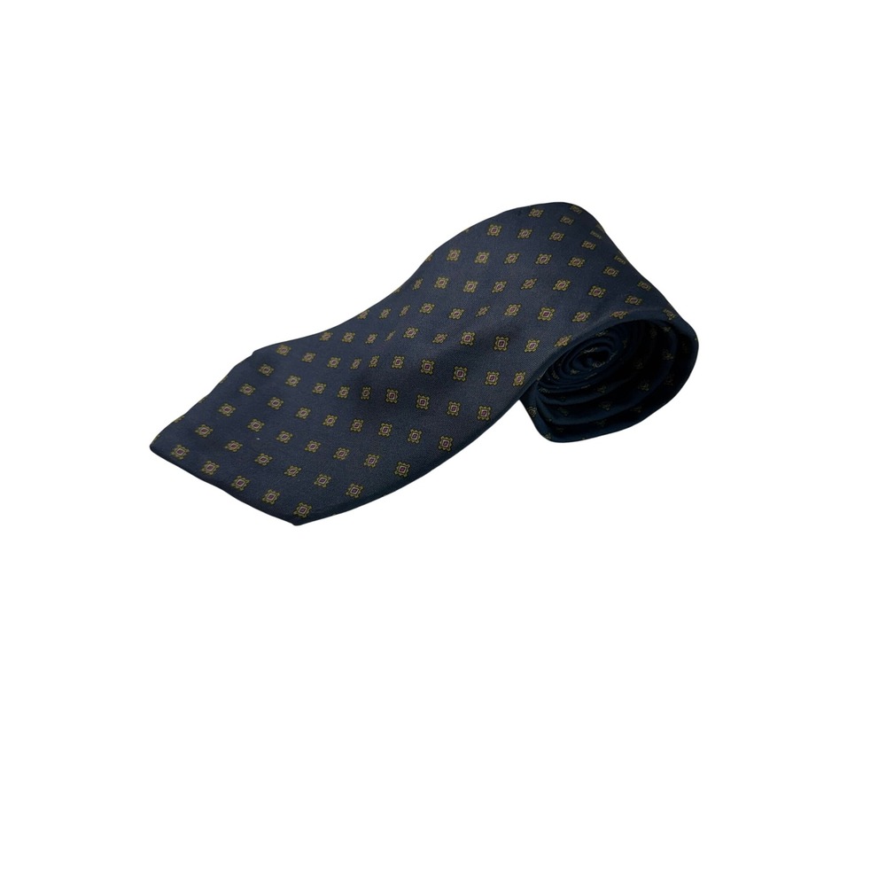 Yves Saint Laurent Necktie Mens OS Navy Blue Vintage Silk Medallion